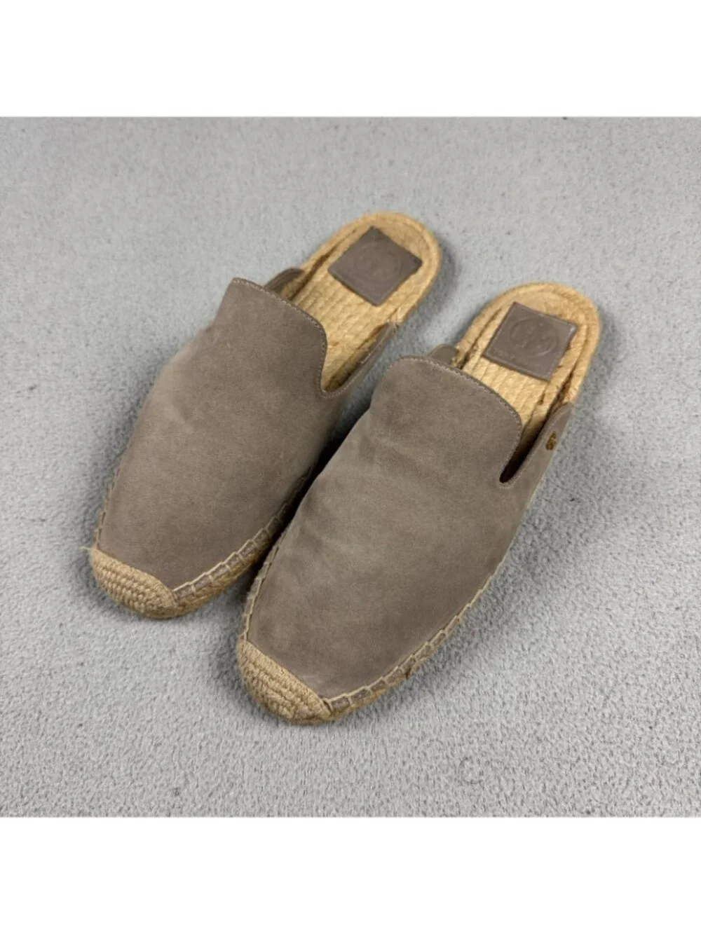 Tory Burch Suede Espadrille Mules Womens Size 8.5 M Taupe Slides Flat Slipper